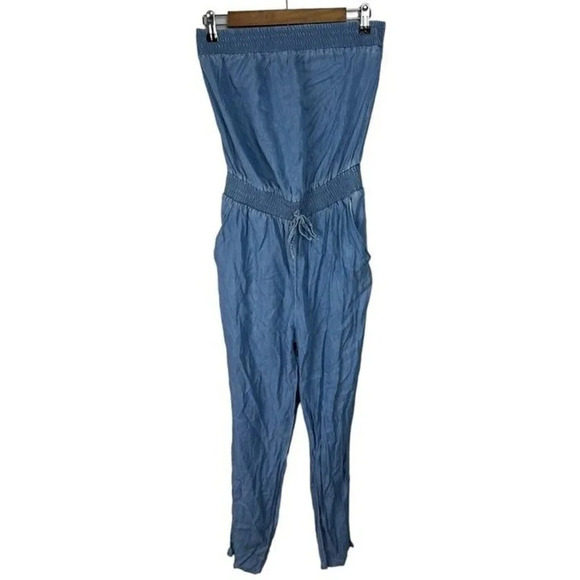 Cisono Tencel Strapless Jumpsuit Blue Size Medium Tie Waist Style RP79 Women’s - Picture 1 of 7